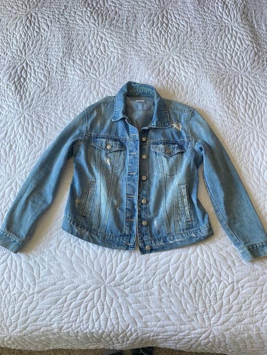 Kensie Light Blue Distressed Denim Jacket - Picture 7 of 7